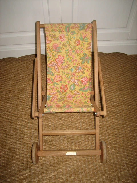 ANCIENNE OMBRELLE PARAPLUIE de poupee en bois et tissus a fleurs epoque