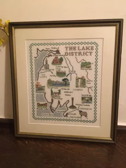 classic embroidery The Lake District  cross stitch completed framed wall art