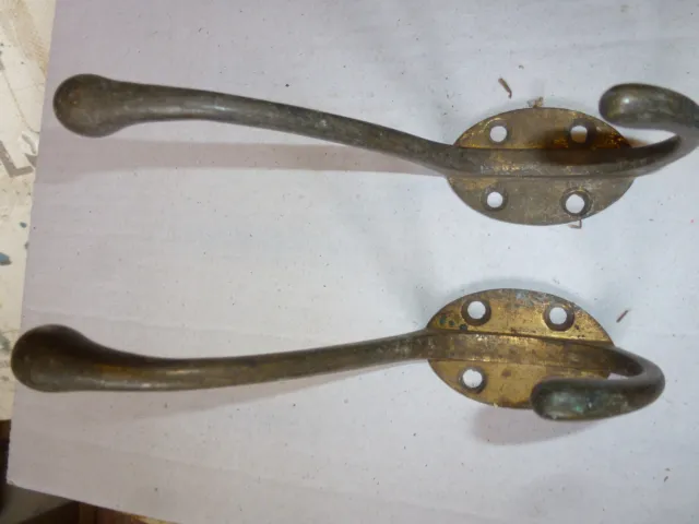 Pair vintage brass coat hooks