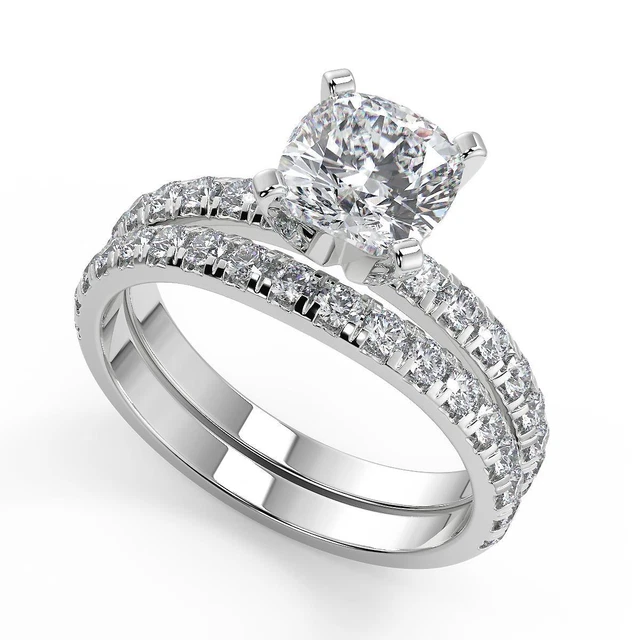 1.9 Ct Cushion Cut Classic Pave 4 Prong Diamond Engagement Ring I1 H Treated