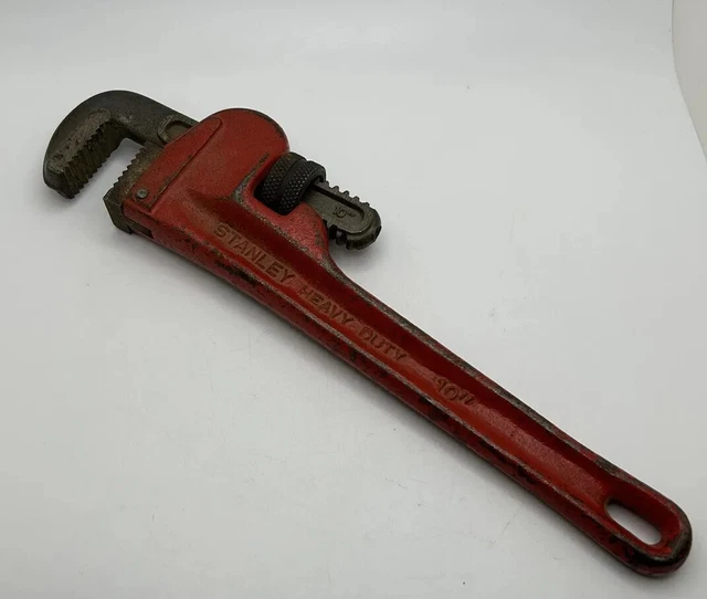 Llave de tubería Stanley 10" ~ resistente ~ roja ~ Taiwán ~ Usada en excelente condición ~ De colección