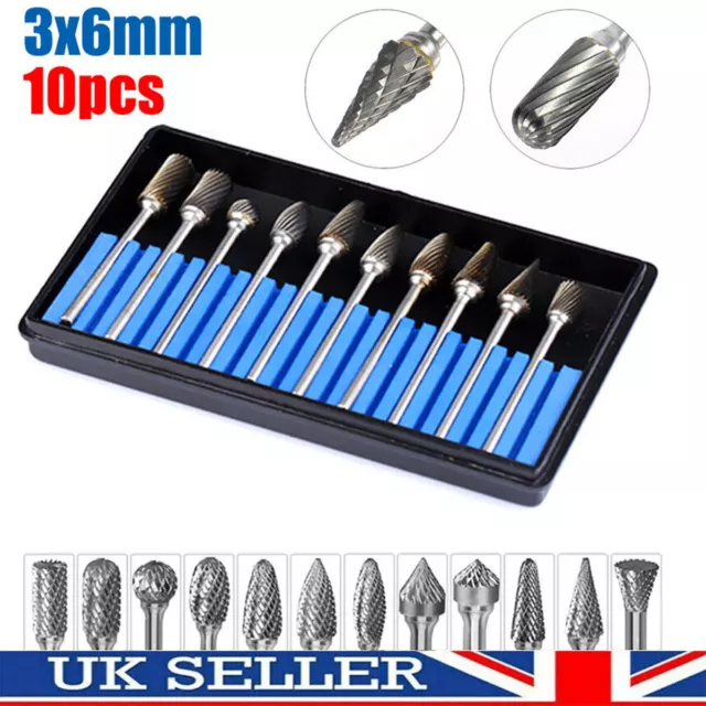 10X Double Cut Tungsten Carbide Burrs Rotary Burr Set 1/4 Shank Die Grinder Bit