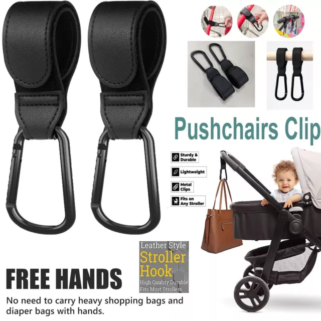 Leather Buggy Clips Pram Hook for Bags Baby Pushchair Clips Stroller Hooks Black