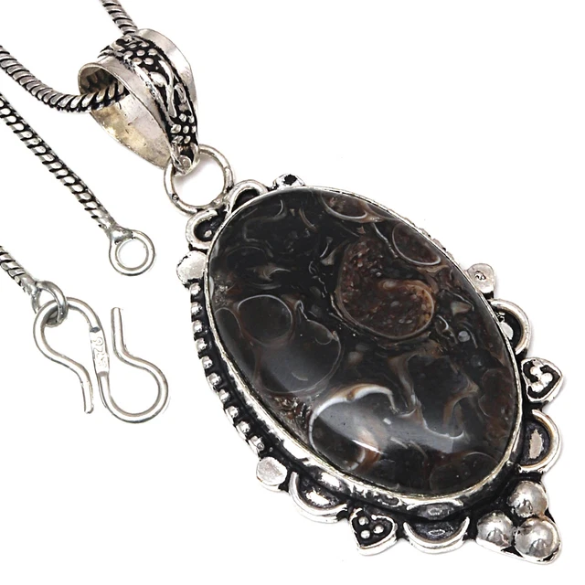 "Ciondolo Turtella Jasper Pietra Preziosa Fatto a Mano Per I Suoi Gioielli Argento 925 2,25"