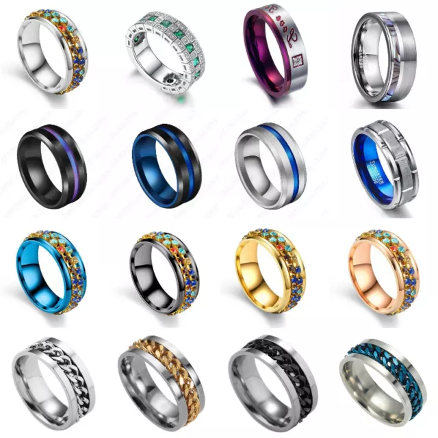 Fashion Tungsten Rings Punk Jewelry Men Stainless Steel Wedding Gold Ring Gifts
