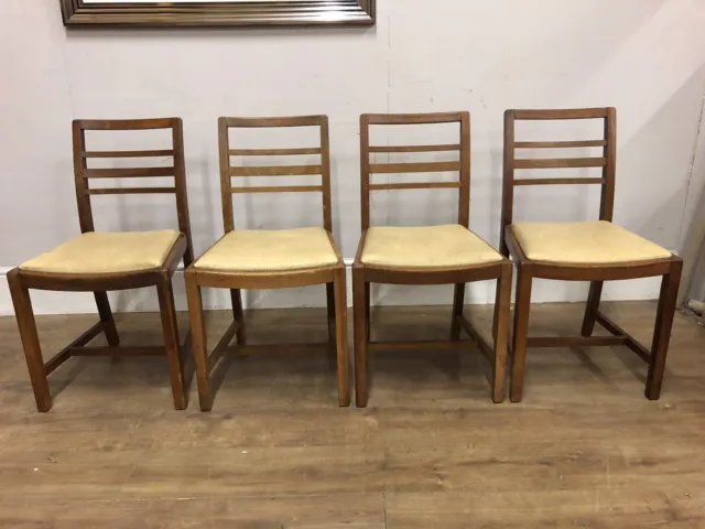 Set Of 4 Mid Century Teak Kitchen Chairs Solid Pieces