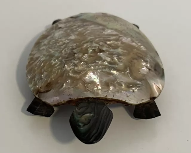 Vintage Abalone Turtle Tortoise Figurine Statue Home Decor Small 5” X 3”