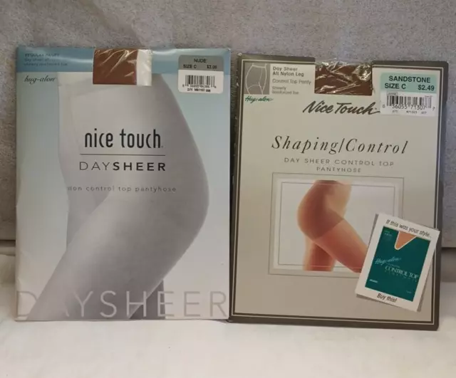 2 Sears Pantyhose Nice Touch Day Sheer Control Top & Non-Control Top Size C