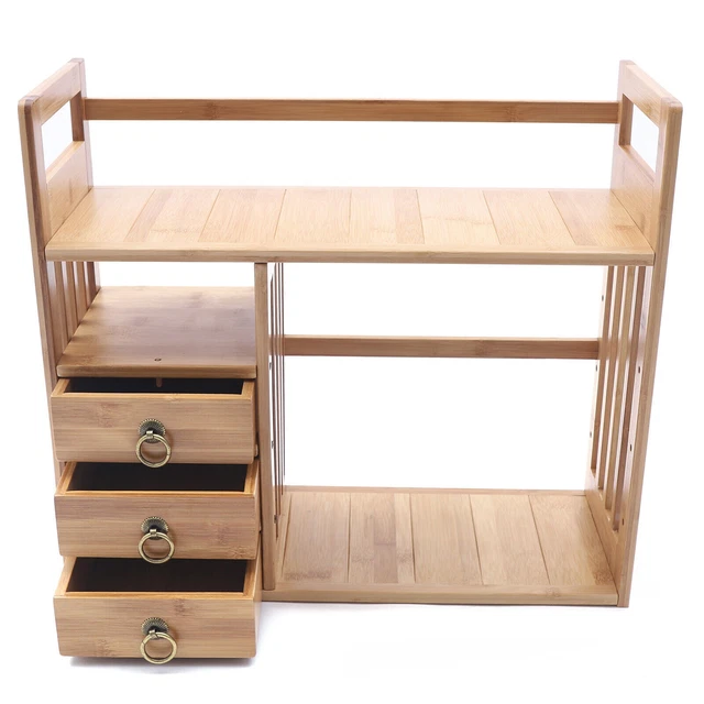 BAMBOO DESKTOP BOOKSHELF Organizer, Adjustable Office Desk Storage ...