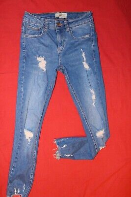 T7) Jeans stretch per ragazze New Look blu effetto gamba skinny effetto cerniera cotone. "W24""/L24"