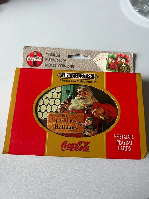 VTG Coca Cola Santa Playing Cards Tin (with 2 card sets) Christmas 1996 USA