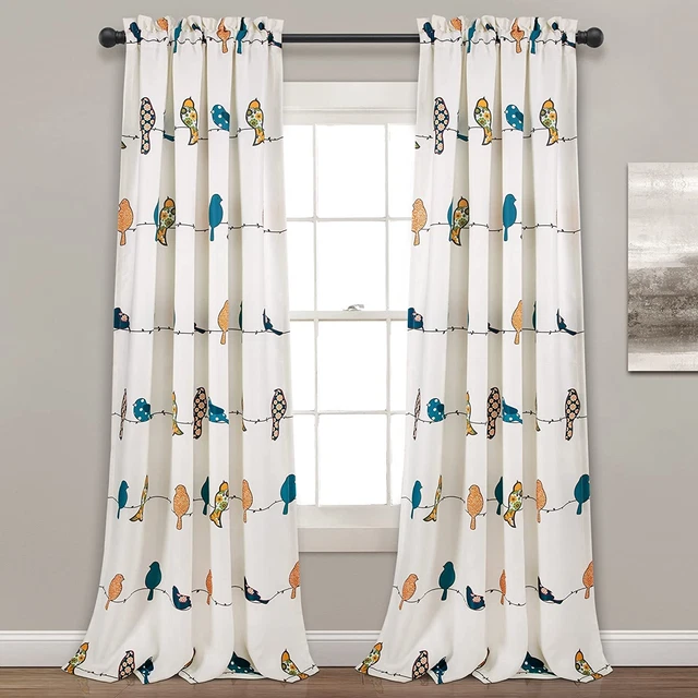 Lush Decor Rowley Birds Light Filtering Window Curtain Panel Pair, 108" L X 52"