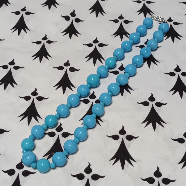ANCIEN COLLIER FANTAISIE grosses PERLES en VERRE de MURANO BLEU ICEBERG 1950
