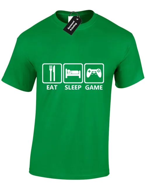 T-Shirt Da Uomo Eat Sleep Game Console Videogiochi Simboli Gamer Geek Top S-Xxxl 4