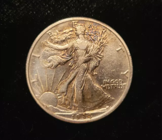 1944-D 90% Silver, Walking Liberty Half Dollar.  Vf.  .50C Fv.  Ww2 Era Us Coin