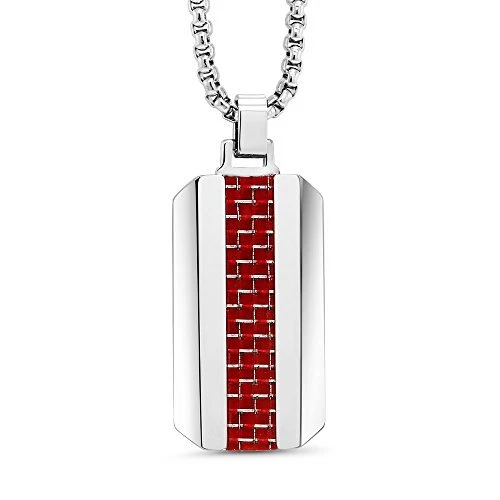 Dog TAG - RED Carbon Fiber Tungsten Carbide Dog TAG Pendant ON Box Chain Necklac
