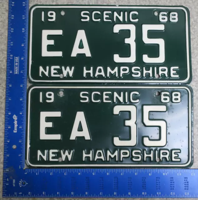 1968 68 New Hampshire Nh License Plate Pair Set #Ea 35 Cheshire County Scenic