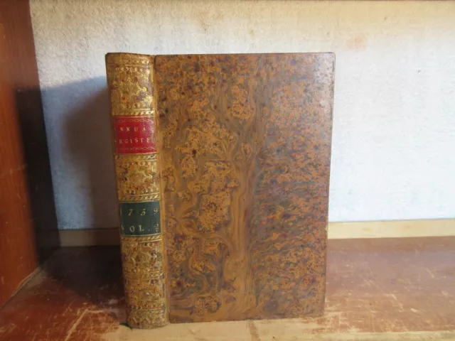 Old ANNUAL REGISTER FOR THE YEAR 1759 Leather Book ENGLAND FRENCH INDIAN WAR ++