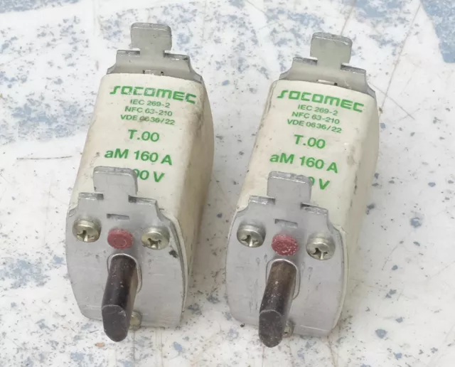 2x Socomec Cartouche à couteau fusible 160A type aM taille 00 500V. Lot de 2 3