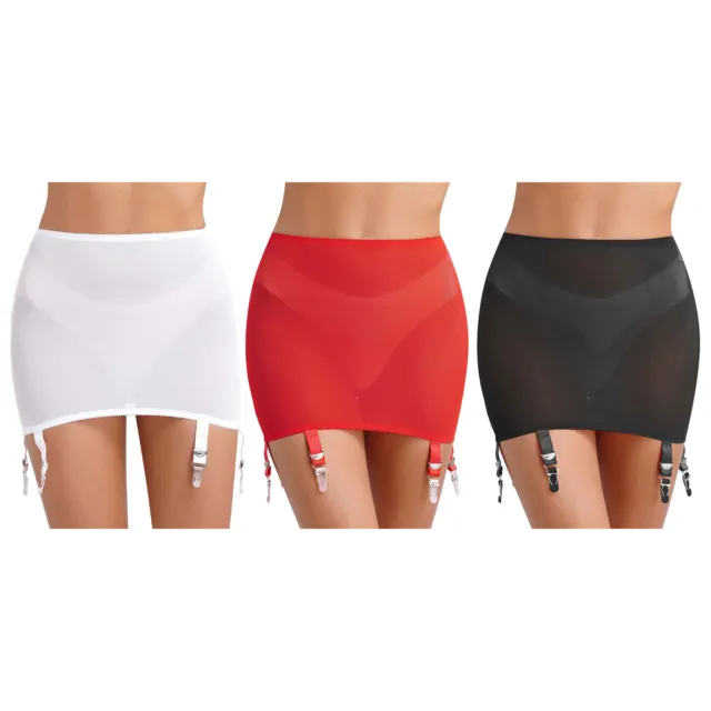 Womens Skirts Elastic Waistband Miniskirt Garter Belt 6 Adjustable Straps Mesh