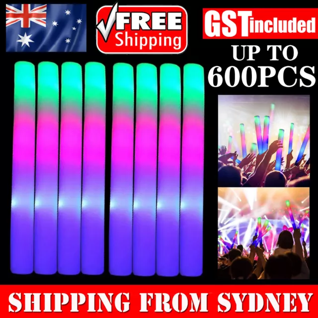 50-600x LED Foam Sticks RGB Thunder Wand Glow Sticks Flashing Light Rave Party