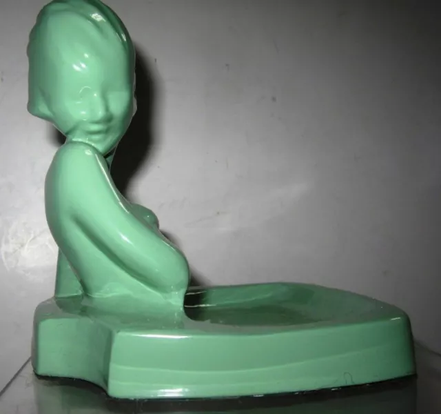 Frankart art deco nymph card desk tray ashtray in green all metal made in USA