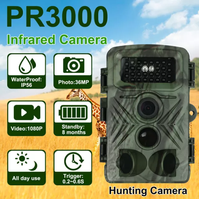 Trail Camera 36MP 1080P Wildlife Game Night Vision Outdoor Hunting Security Cam