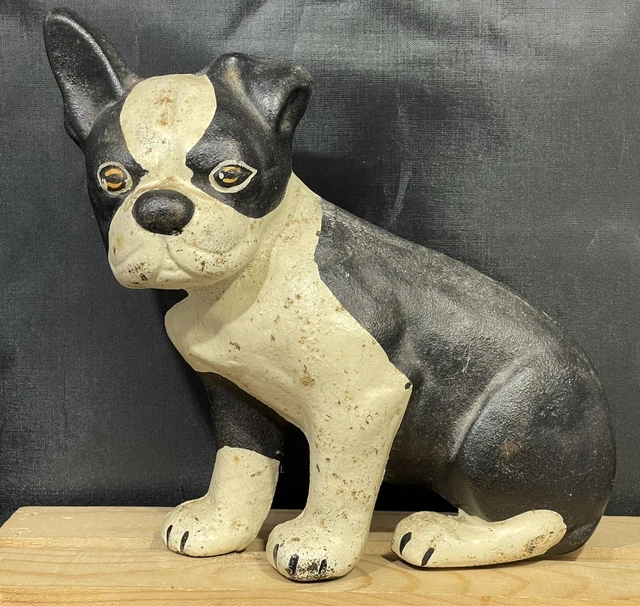 Vintage Cast Iron DOOR STOP Black & White BOSTON TERRIER FRENCH BULLDOG  Dog