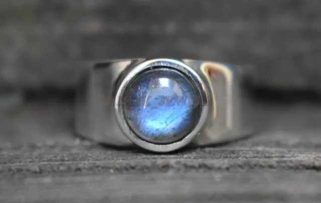 Naturel Labradorite Pierre Précieuse Avec 14K Plaqué or Blanc Argent Homme Bague