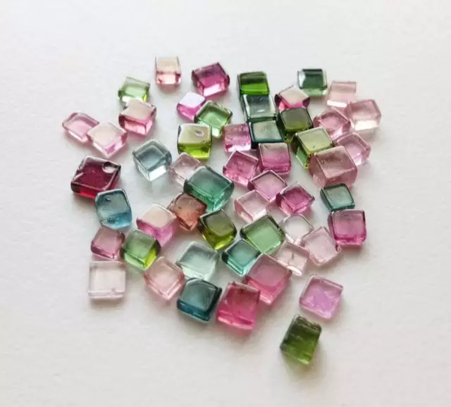 3-4mm Multi Turmalin Schlicht Quadratisch Cabochons, Natürlich Flache Rückseite