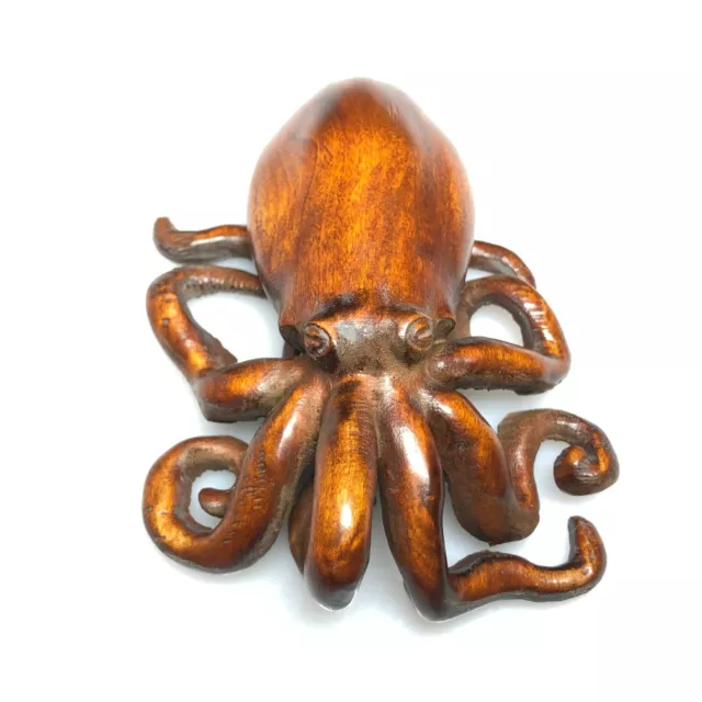 lovely Netsuke Chinese Boxwood Handwork Octopus Statue tea pet fengshui Art deco 3