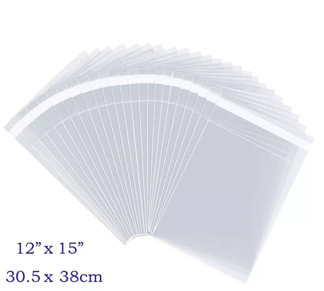 Clear 12 x 15'' Resealable OPP Bags with SelfAdhesive Tape - Cello Bag Packaging