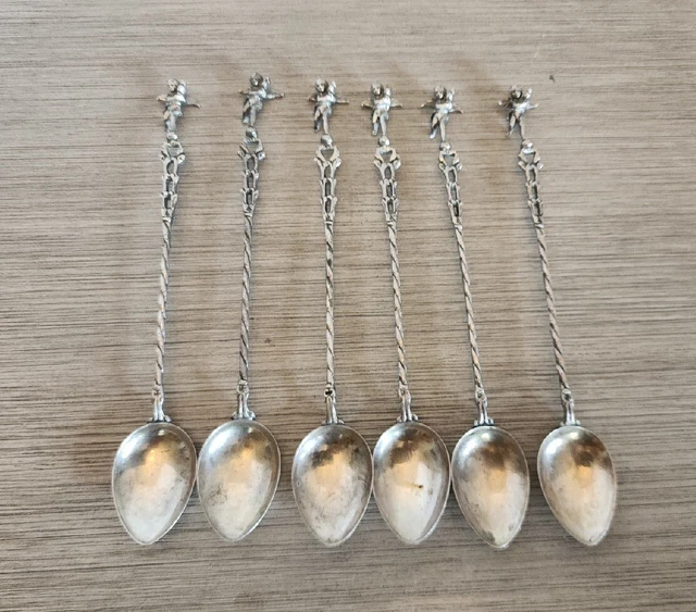 Vintage Set of Six 800 Silver Cherub Angel Spoons