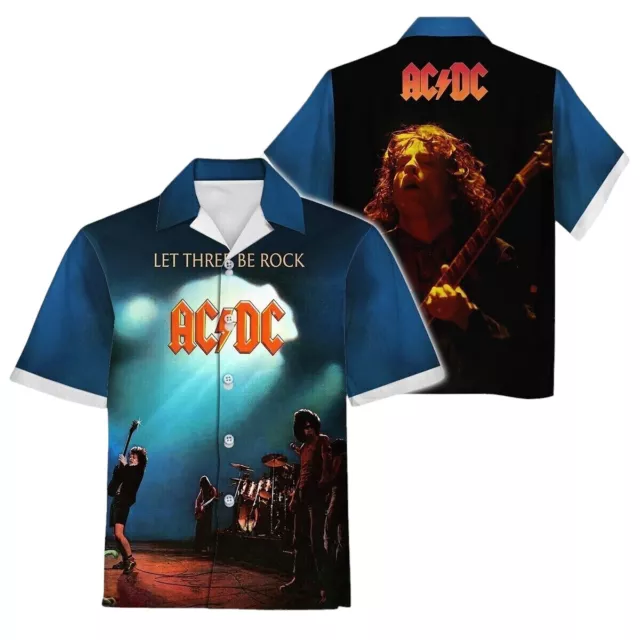 ACDC Rock Band Hawaiian Shirt, Short Sleeve Button Summer Holiday Gift For Him