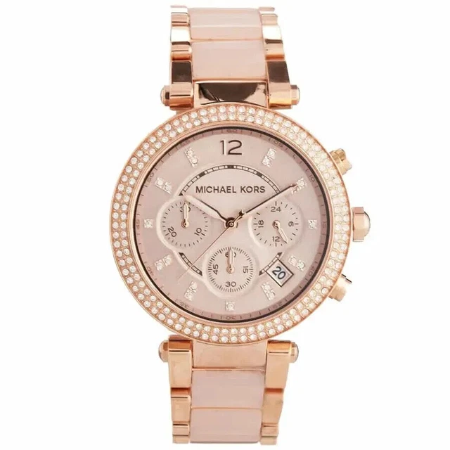 Michael Kors parker montre femme MK5896 or rose et garantie rose RRP 279.00