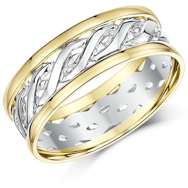 9ct Yellow & White Gold Two Colour Celtic Wedding Ring Bands 6mm, 7mm
