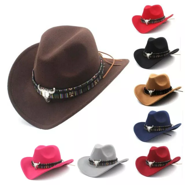 Womens Mens Hat Cowgirl Cowboy Wild West Hats Western Headwear Wide Brim Cap UK