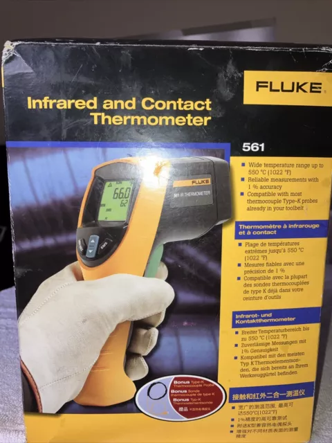 Genuine Fluke 561 Infrared & Contact Thermometer c/w Probe & Hard Case