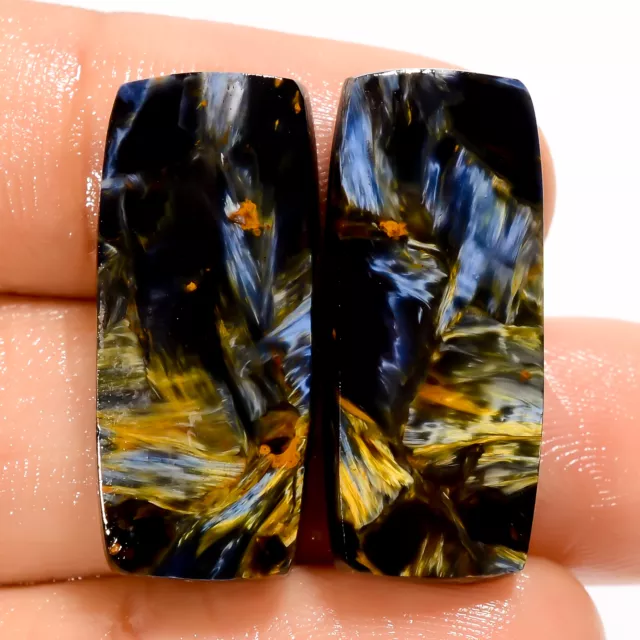 28.50Cts. Natural Chatoyant Pietersite Pair Cushion 25X10X4 MM Cabochon Gemstone