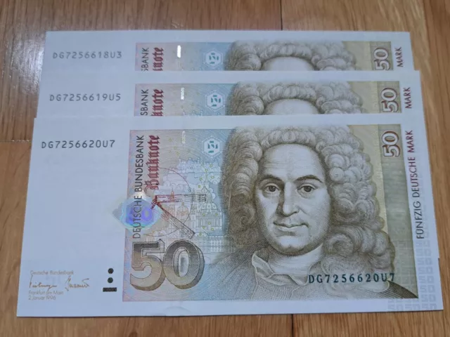 ⚠️ Rarität: 3x 50 DM Deutsche Mark Scheine von 1996, Bankfrisch, Fortlaufend ⚠️