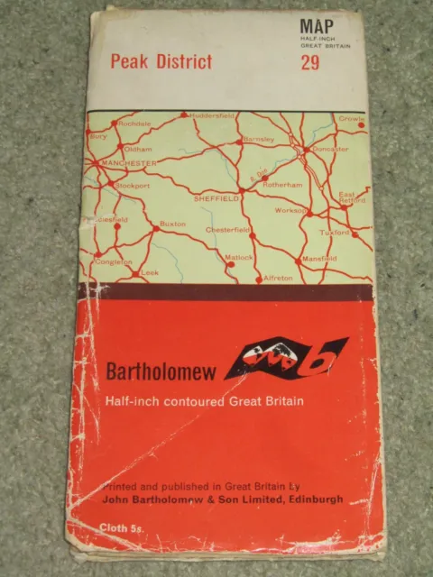 Bartholomews Half Inch Map - Peak District - sheet 29 - on cloth - 1962