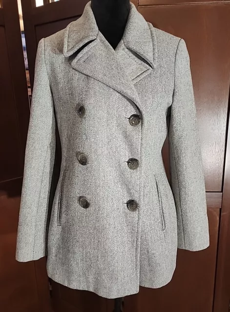 Calvin Klein Women's Gray Tweed Wool Blend Double Breasted Lined Pea Coat Size 6