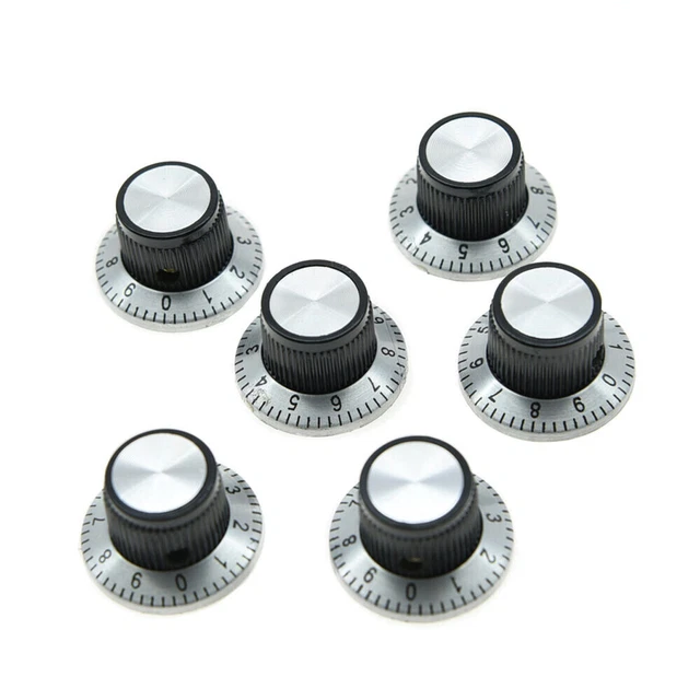 Vintage Style Guitar AMP Amplifier Effect Pedal Knobs Black /Silver Cap 6*
