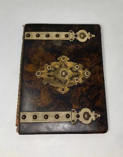 Victorian Folder Wooden Wood Brass Document Cover Portfolio Holder Antique GA