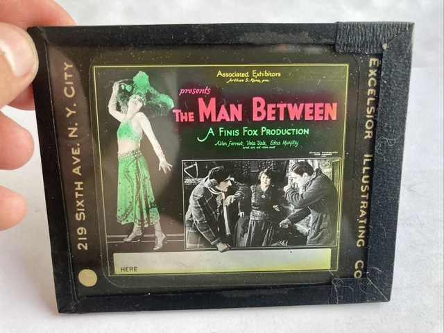 ADVERTISING MOVIE THEATER MAGIC LANTERN GLASS SLIDE The Man Between A Forrest