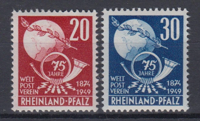 Französische Zone Rheinland Pfalz 51-52 75 Jahre Weltpostverein 20 Pf + 30 Pf **