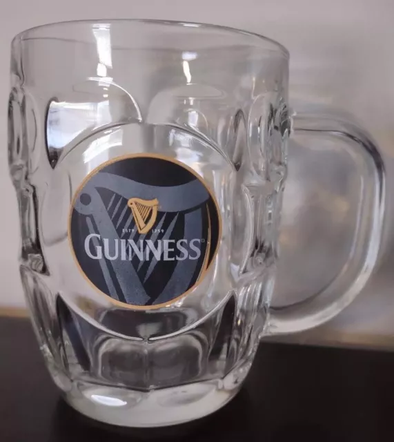 Guinness Tankard Dimpled Harp Logo Glass Beer Mug