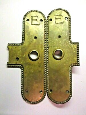 Door Knob 2067 Backplates June 1899 Victorian E Engraved Cast Brass Antique Set