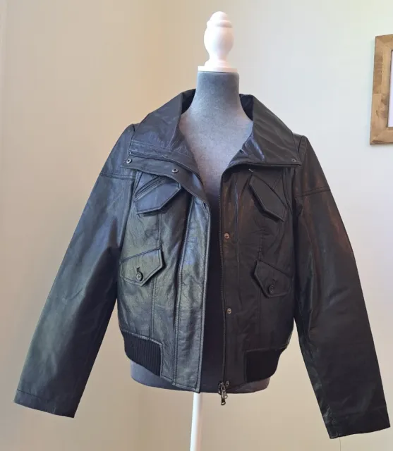 Black Rivet Black Genuine Leather Full Zip Moto Biker Jacket Womens Size Med