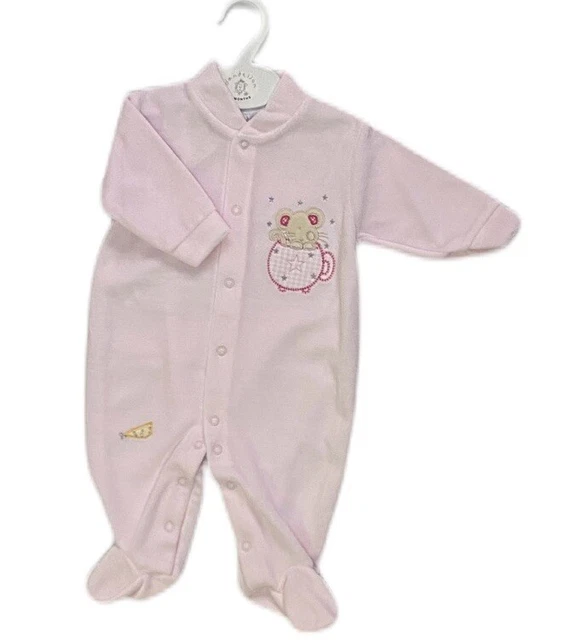 Dandelion Baby Girls Sleepsuit Pink Velour Mouse in Teacup Soft Romper 0-3 Month